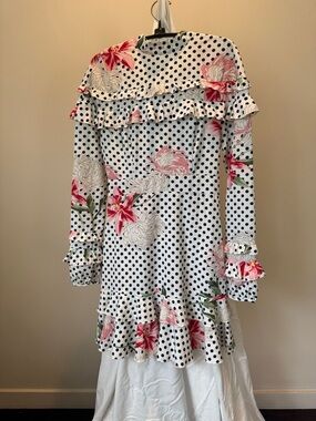 Boohoo White Polka Dot Mini Dress with Pink Floral Print